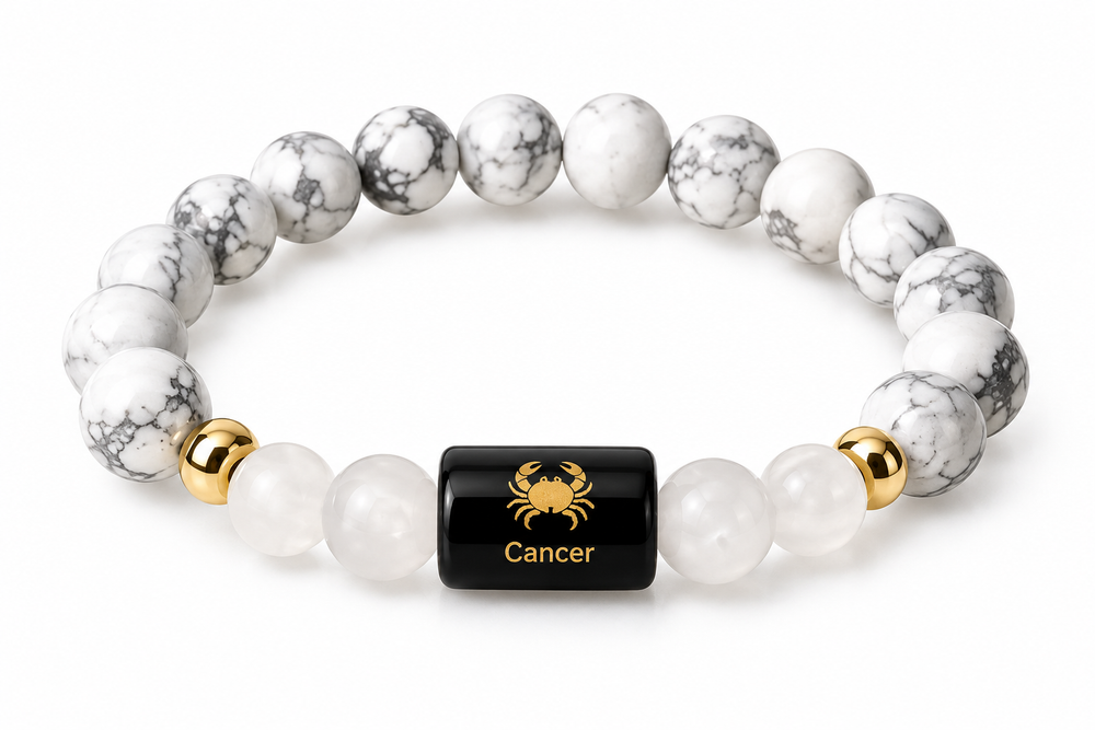 Cancer Zodiac Bracelet - Howlite & Milky Quartz