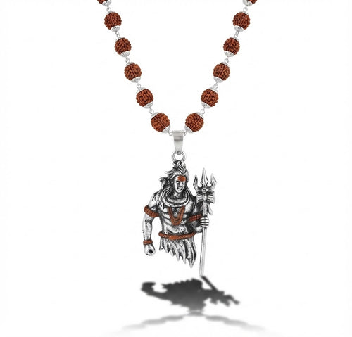 Shiva Damru Pendant with Rudraksha Mala