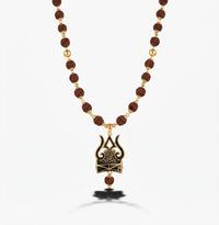 Golden Rudraksha Mala with Shiva Trishul Pendant