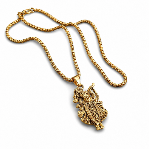Golden Lord Krishna Silver Pendant