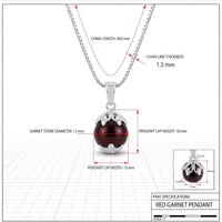 Red Garnet Pendant with Silver Chain
