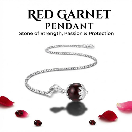 Red Garnet Pendant with Silver Chain
