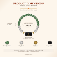 Gemini Zodiac Bracelet - Green Aventurine & Milky Quartz
