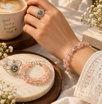 Rose Quartz Chips Bracelet with FREE Pyrite Sun Ring