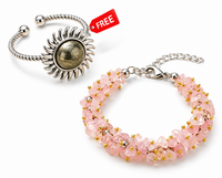 Rose Quartz Chips Bracelet with FREE Pyrite Sun Ring