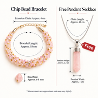 Rose Quartz Chips Bracelet with FREE Rose Quartz Pencil Pendant