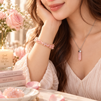 Rose Quartz Chips Bracelet with FREE Rose Quartz Pencil Pendant