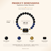 Sagittarius Zodiac Bracelet - Black Obsidian & Lapis Lazuli