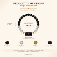 Scorpio Zodiac Bracelet - Black Obsidian & Milky Quartz