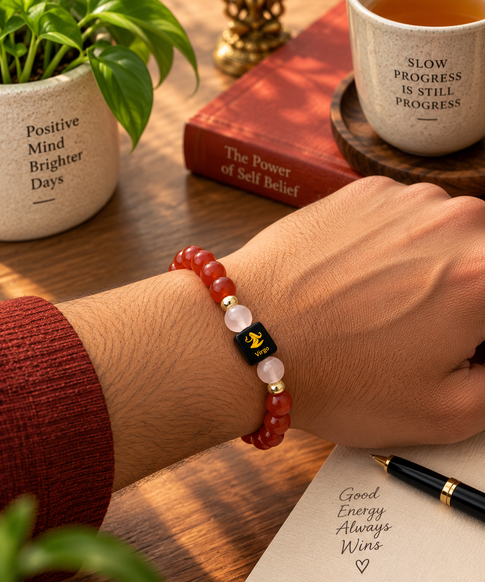 Virgo Zodiac Bracelet - Carnelian & Milky Quartz